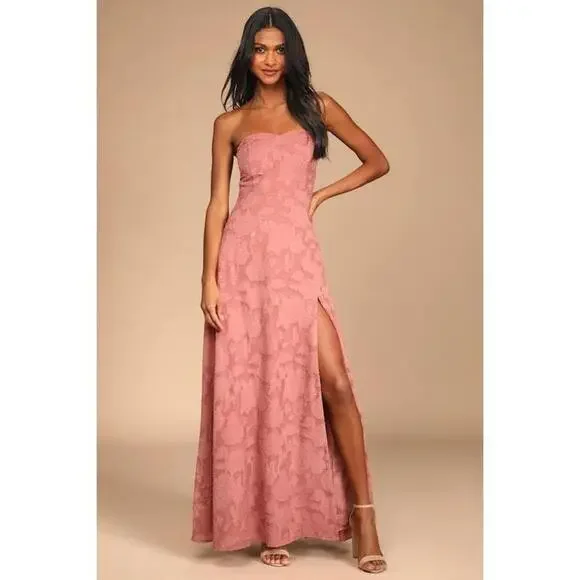 Lulus Garden Of Romance Rusty Rose Burnout Maxi Dress Pink - Size M - Picture 1 of 1